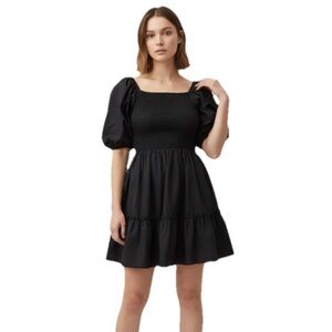 Macy's And Now This Spring Smocked Short Puffed Sleeve A-Line Dress Black L New